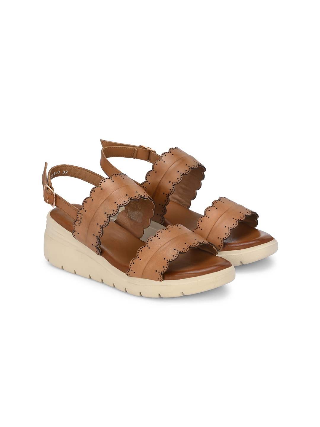 

Delize Striped Leather Wedge Sandals with Buckles, Tan