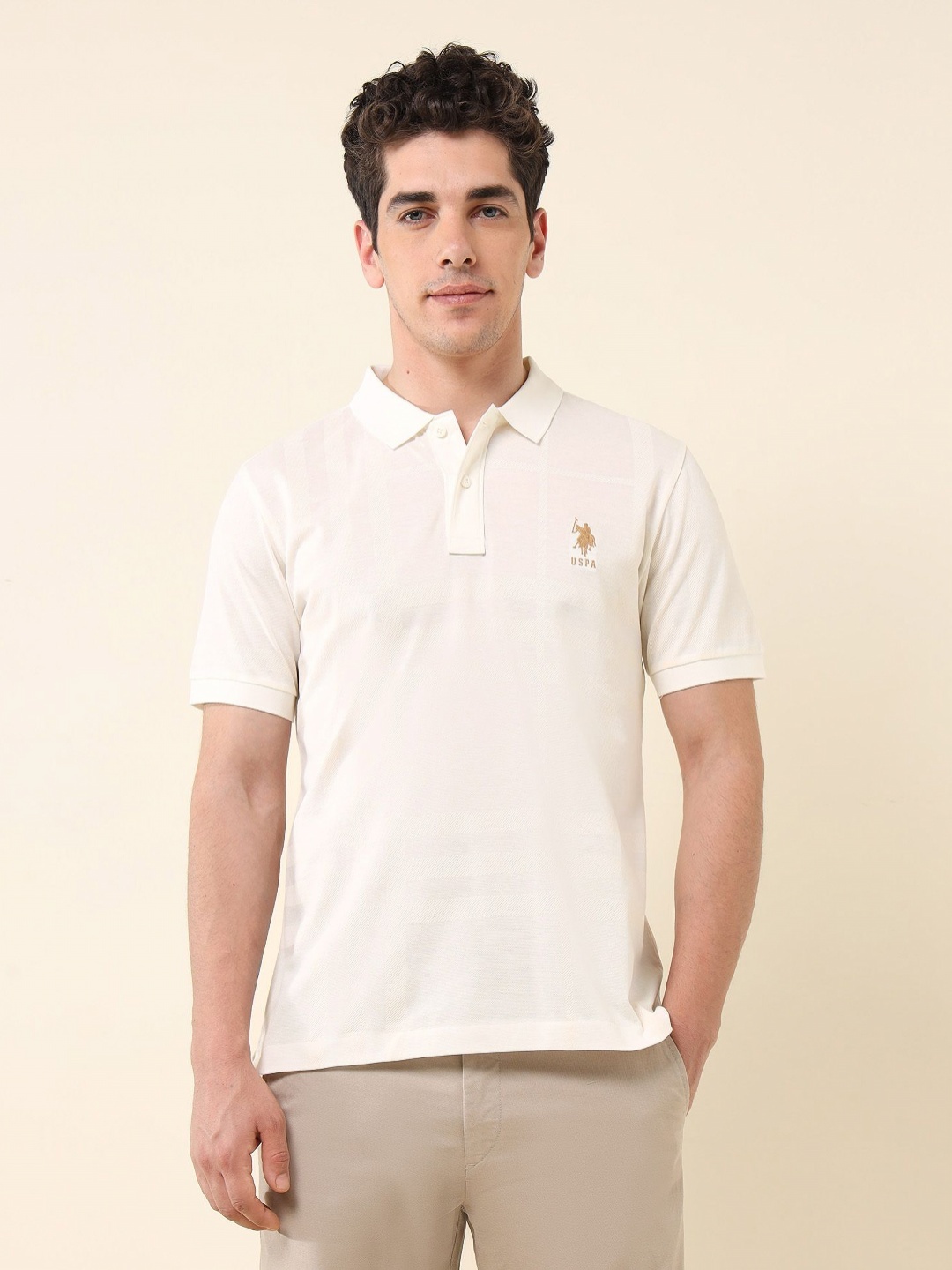 

U.S. Polo Assn. Men Polo Collar Slim Fit T-shirt, White