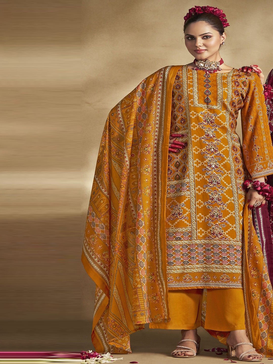 

DRAVINAM Trends Embroidered Viscose Rayon Unstitched Dress Material, Yellow