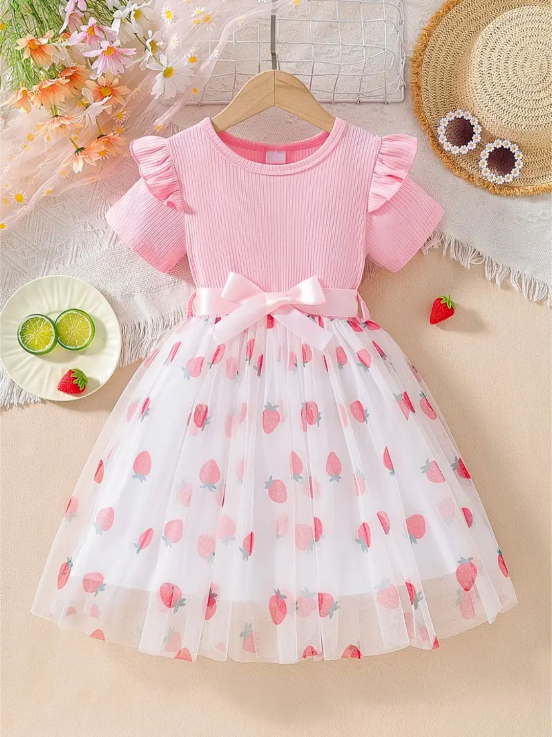 

BAESD Floral Print Puff Sleeve Fit & Flare Dress, Pink