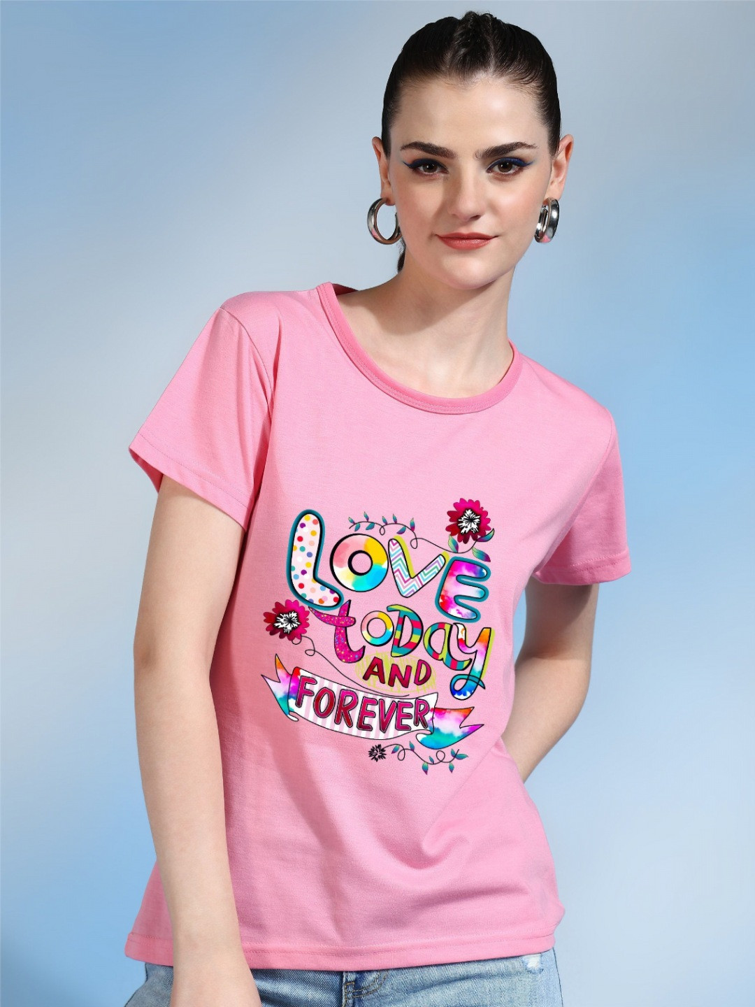 

Moda Rapido Women Printed Bio Finish Applique T-shirt, Pink