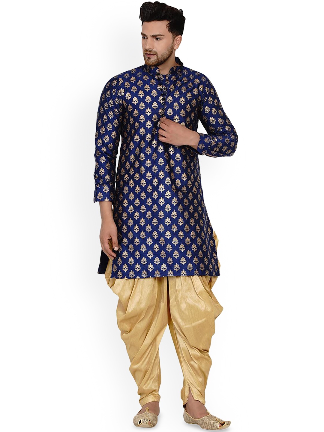 

VEERA PARIDHAAN Men Floral Regular Kurta with Dhoti Pants, Blue