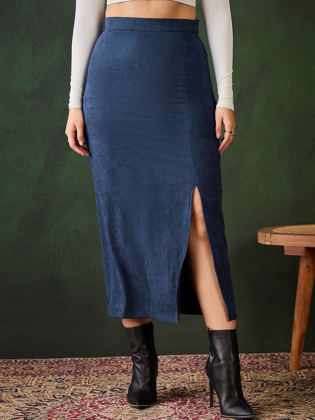 

Chemistry Side Slit Maxi Skirt, Blue