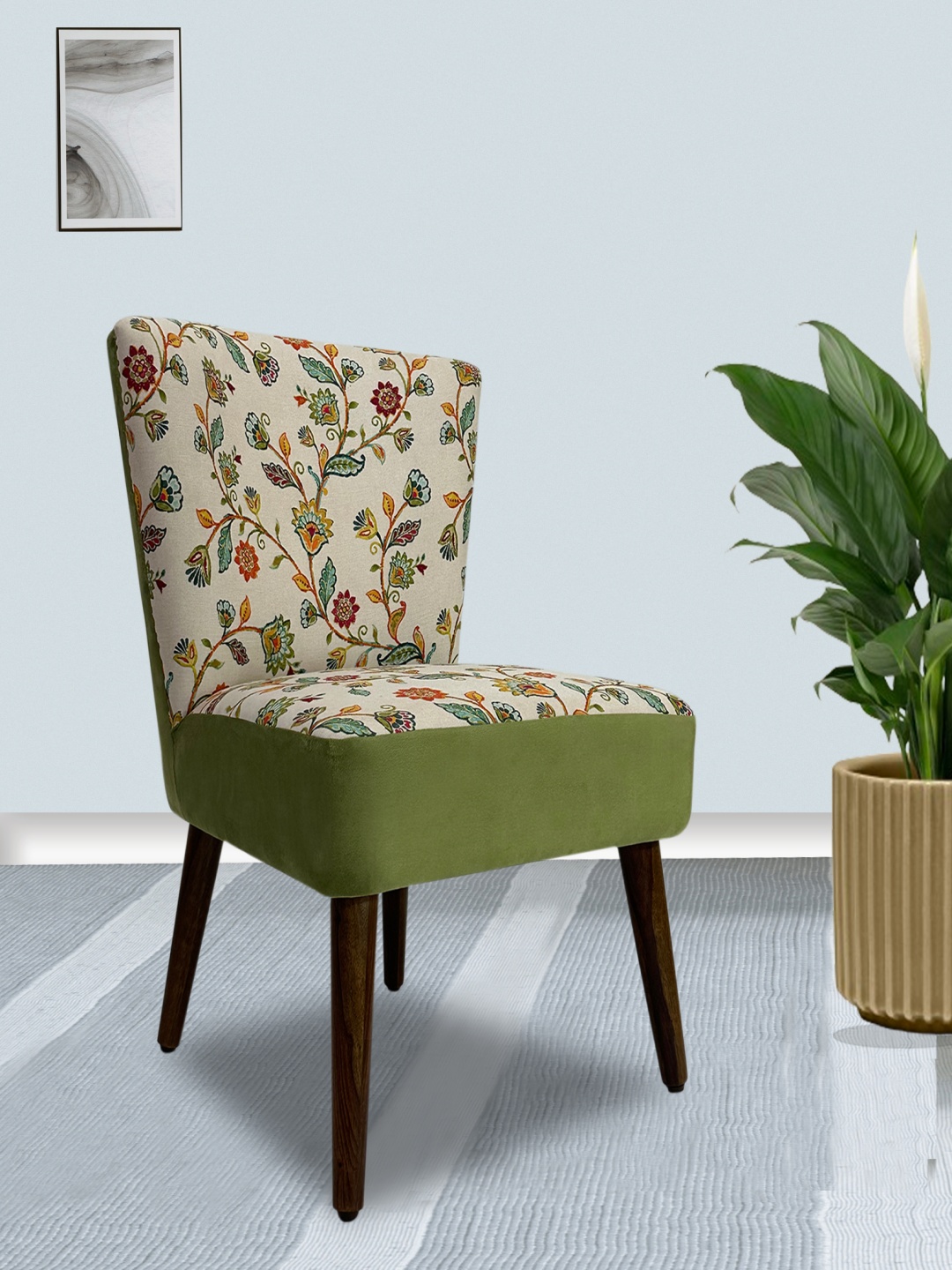 

GLOBALLY INDIAN Off White And Green Printed Wooden Lounge Chair