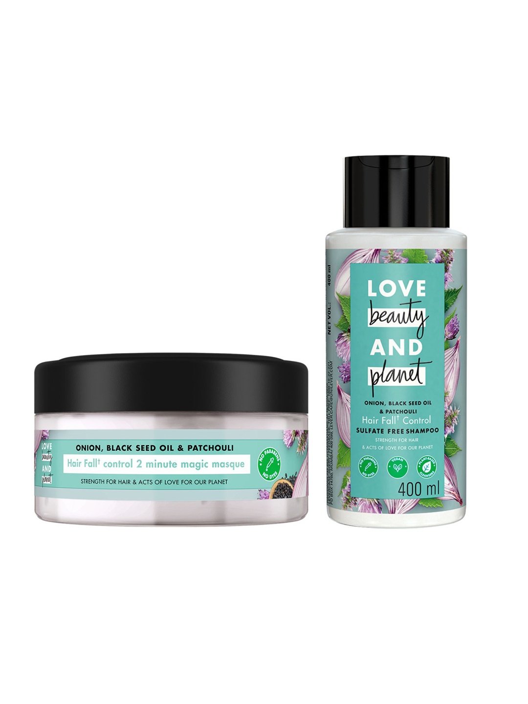 

Love Beauty & Planet Set of Hair Fall Control Onion Shampoo - 400ml & Hair Mask - 200ml, Turquoise blue