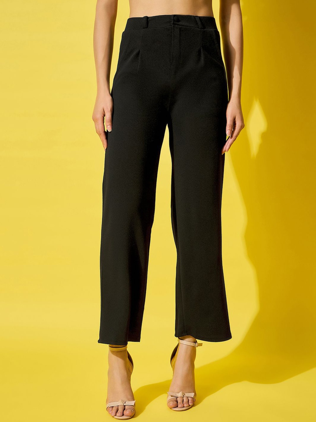 

DIMPY GARMENTS Women Relaxed High-Rise Easy Wash Trousers, Black