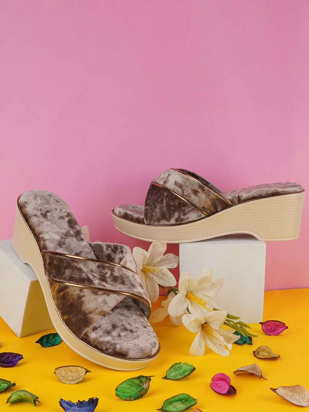 

BAESD Velvet Platform Mules, Grey