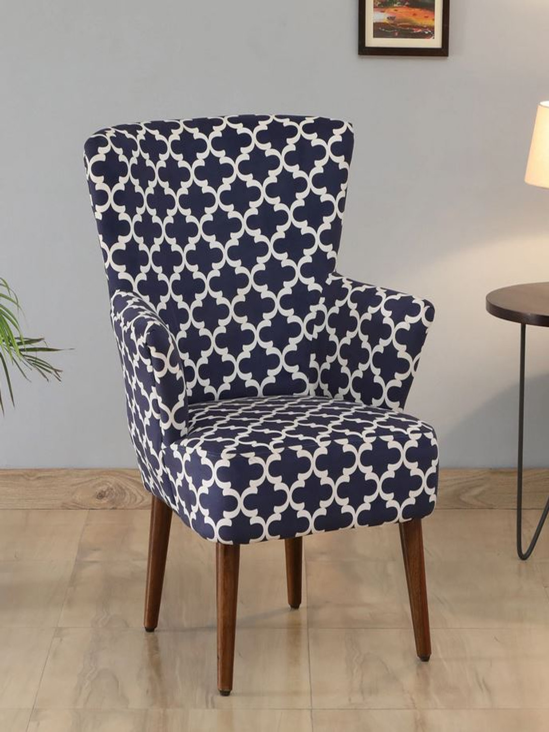 

GLOBALLY INDIAN Navy Blue & White Printed Wooden Lounge Chair