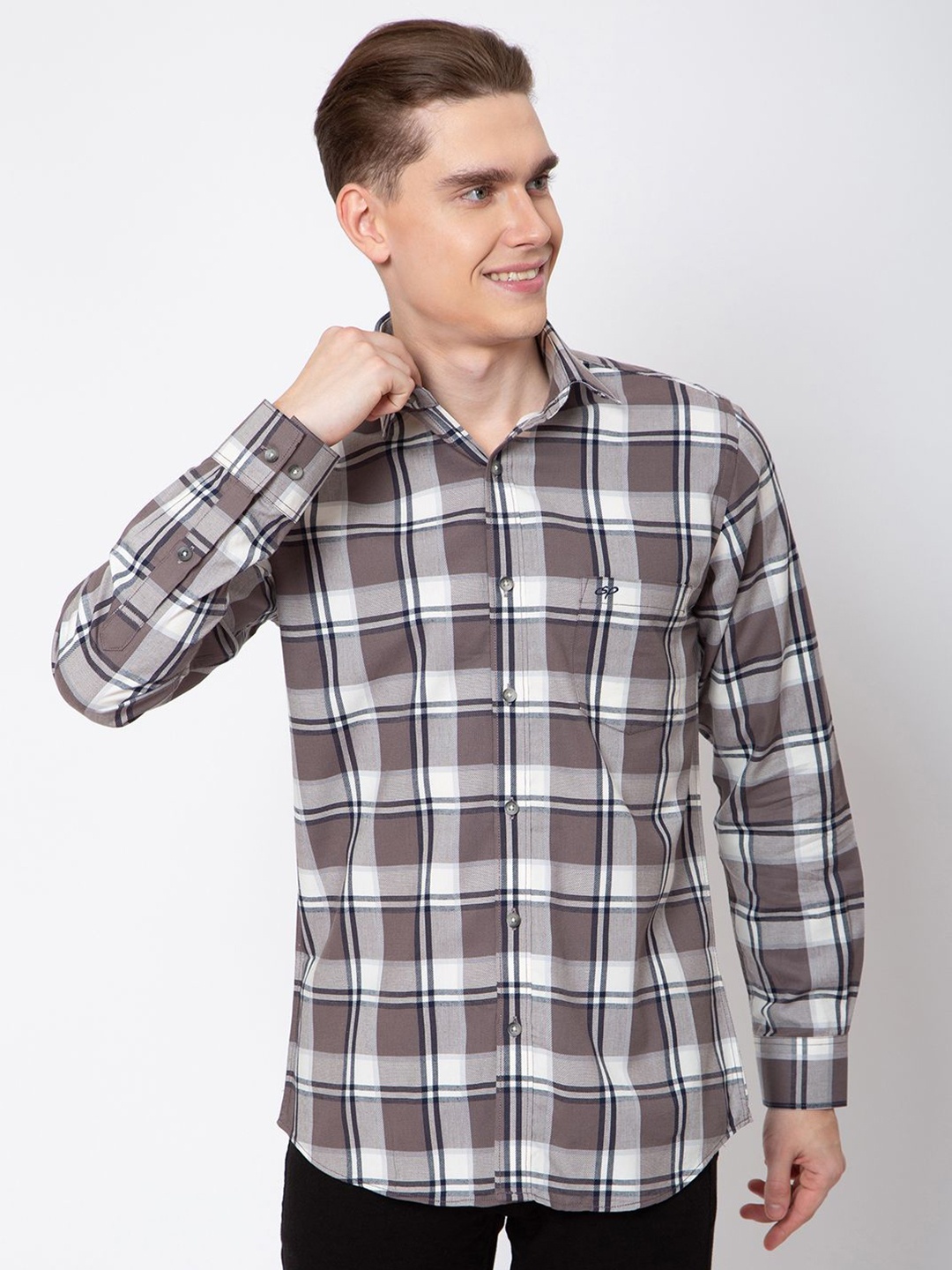 

Sparky Men Tartan Checks Opaque Checked Casual Shirt, Coffee brown
