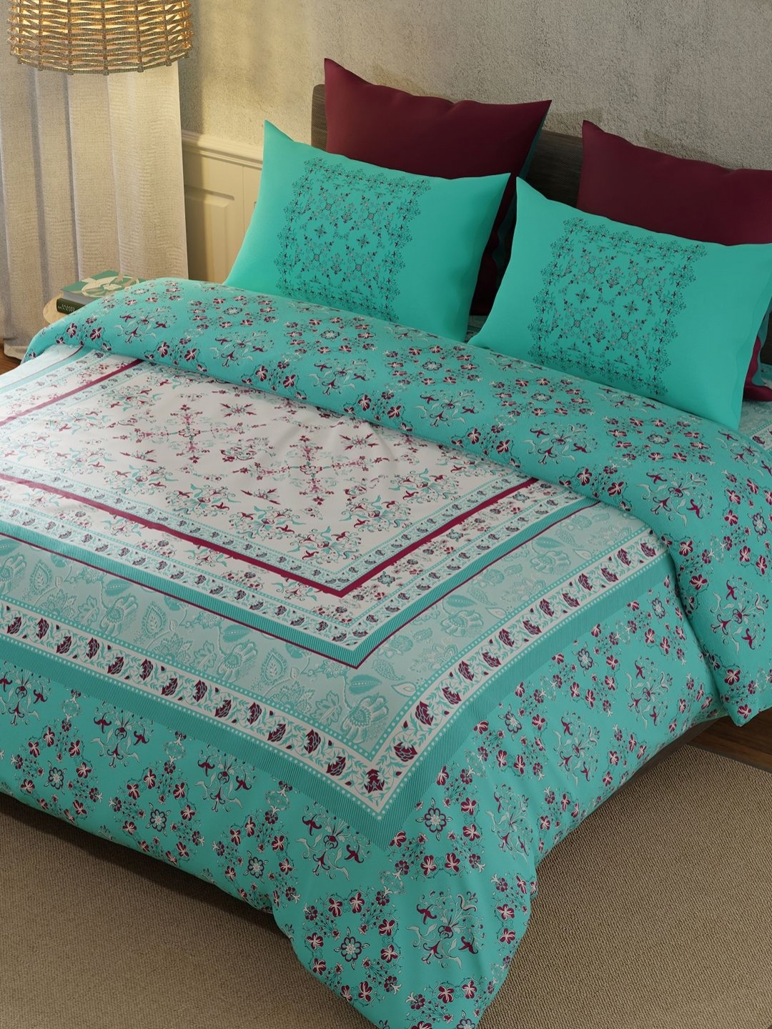 

BELLA CASA Blue & Purple Ethnic Motifs 210 TC King Bedsheet with 2 Pillow Covers