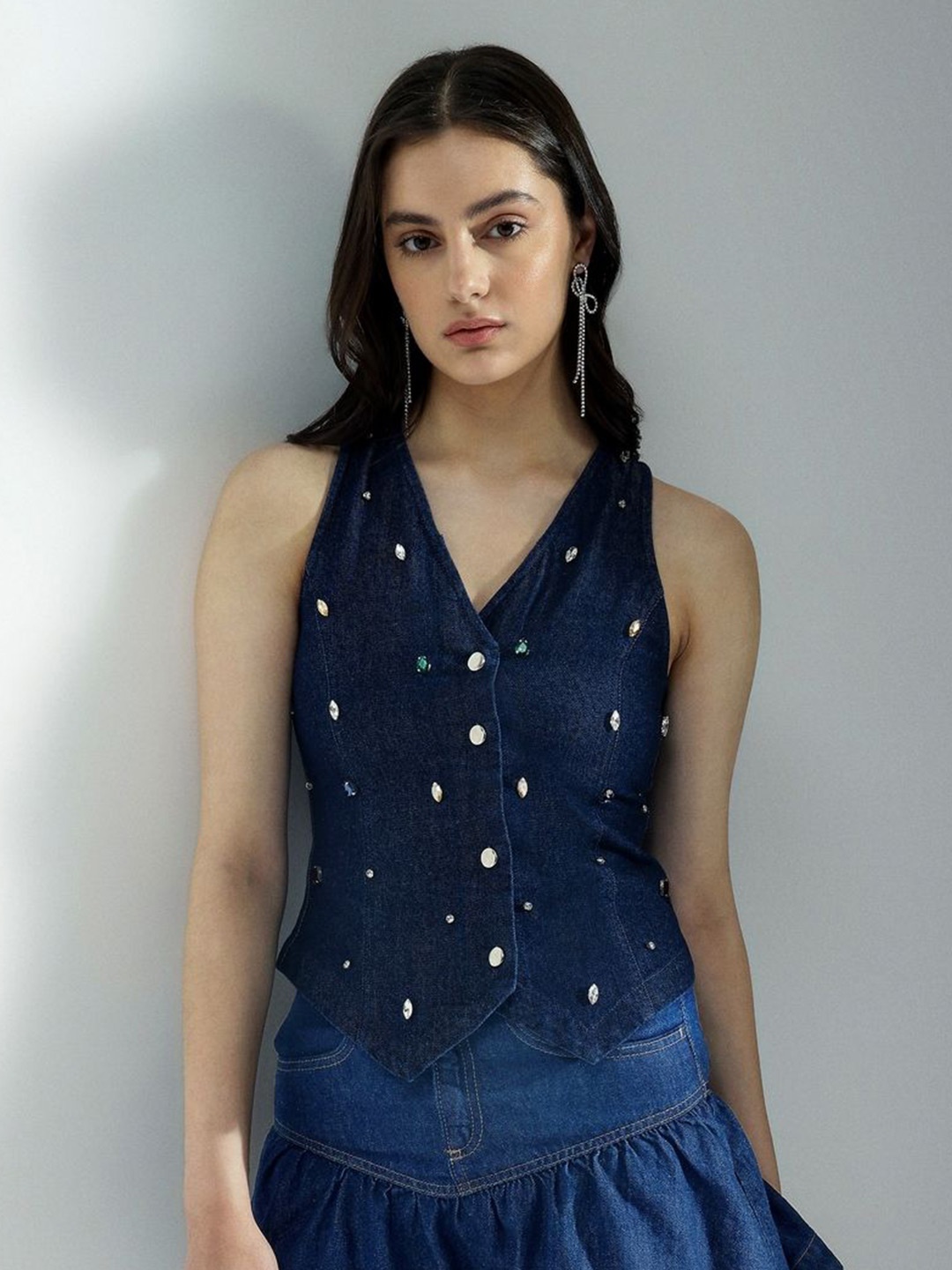 

H&M Studded Denim Vest, Blue