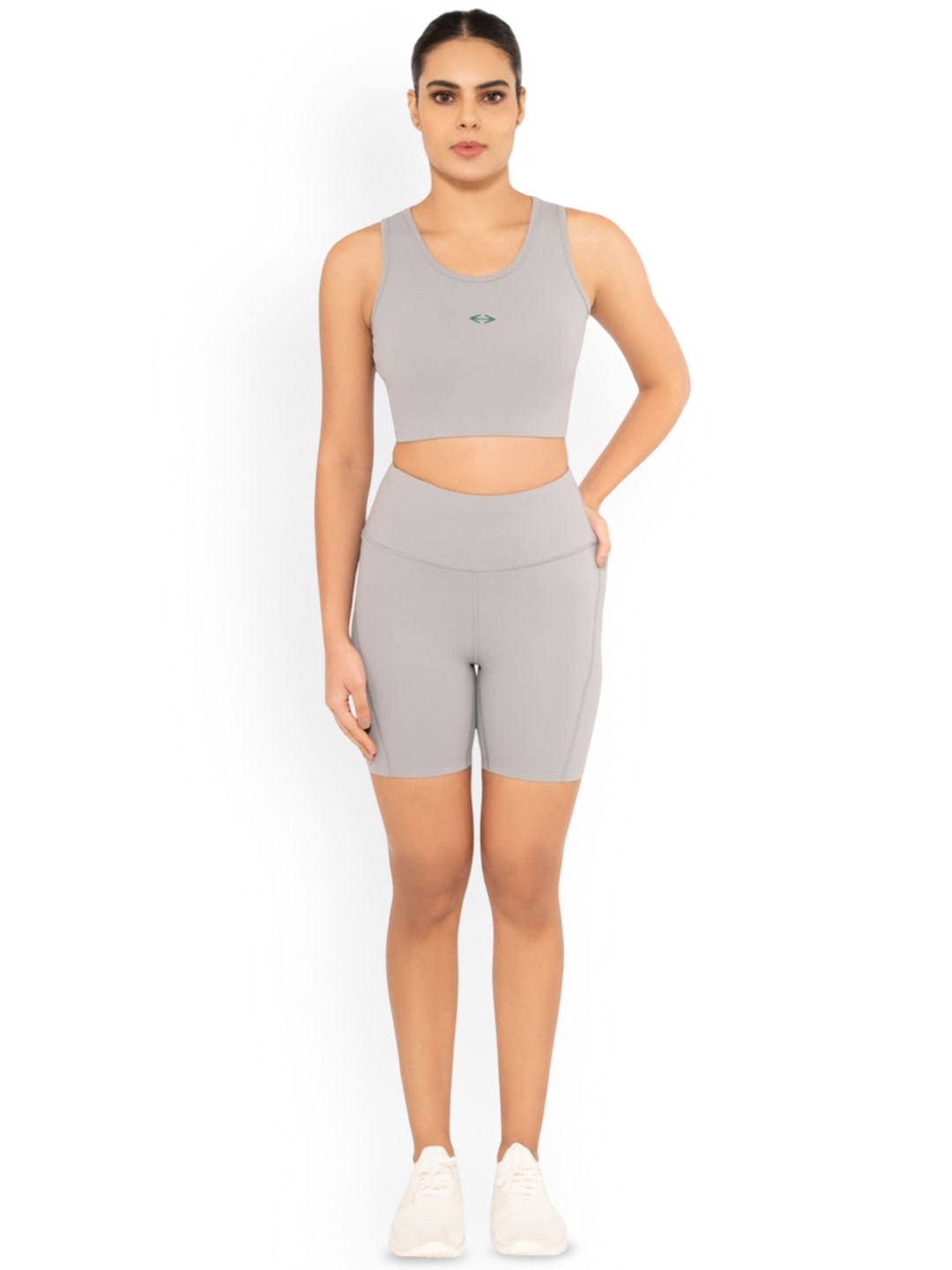 

STRCH High Rise Above Knee Length Active Tights, Grey