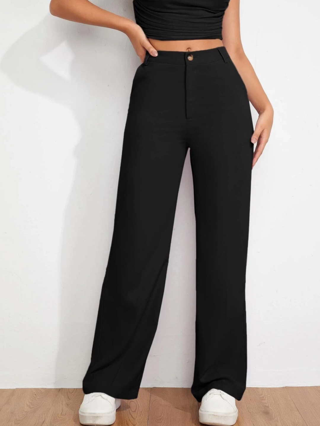 

DIMPY GARMENTS Women Comfort High-Rise Trousers, Black