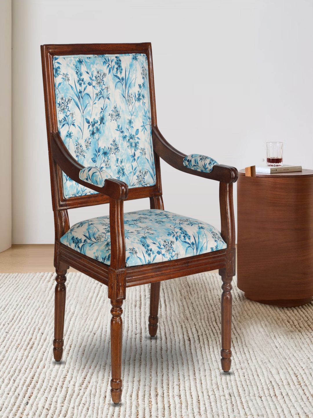 

GLOBALLY INDIAN Blue & White Printed Wooden Lounge Chair