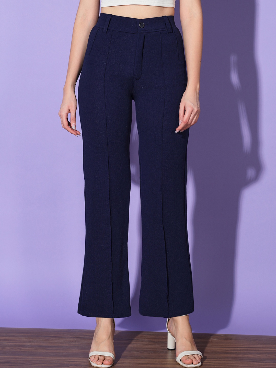 

DIMPY GARMENTS Women Comfort High-Rise Pleated Trousers, Navy blue