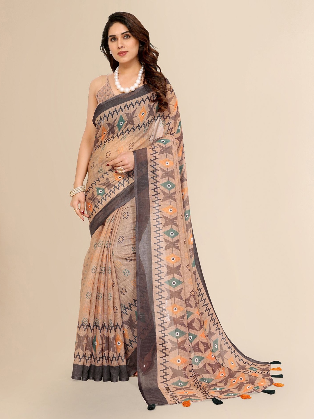

Moda Rapido Linen Blend Saree, Brown