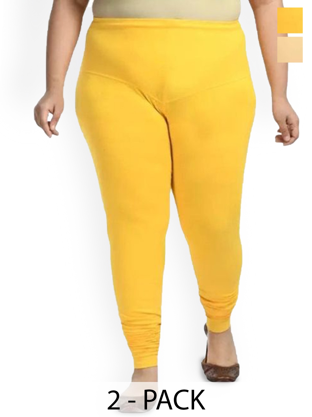 

URBAN KANYA Pack Of 2 Mid-Rise Churidar-Length Leggings, Yellow