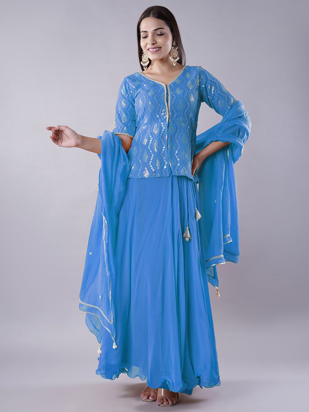 

Utsav Fashion Embroidered Mirror Work Shibori Ready to Wear Lehenga & Choli With Dupatta, Blue
