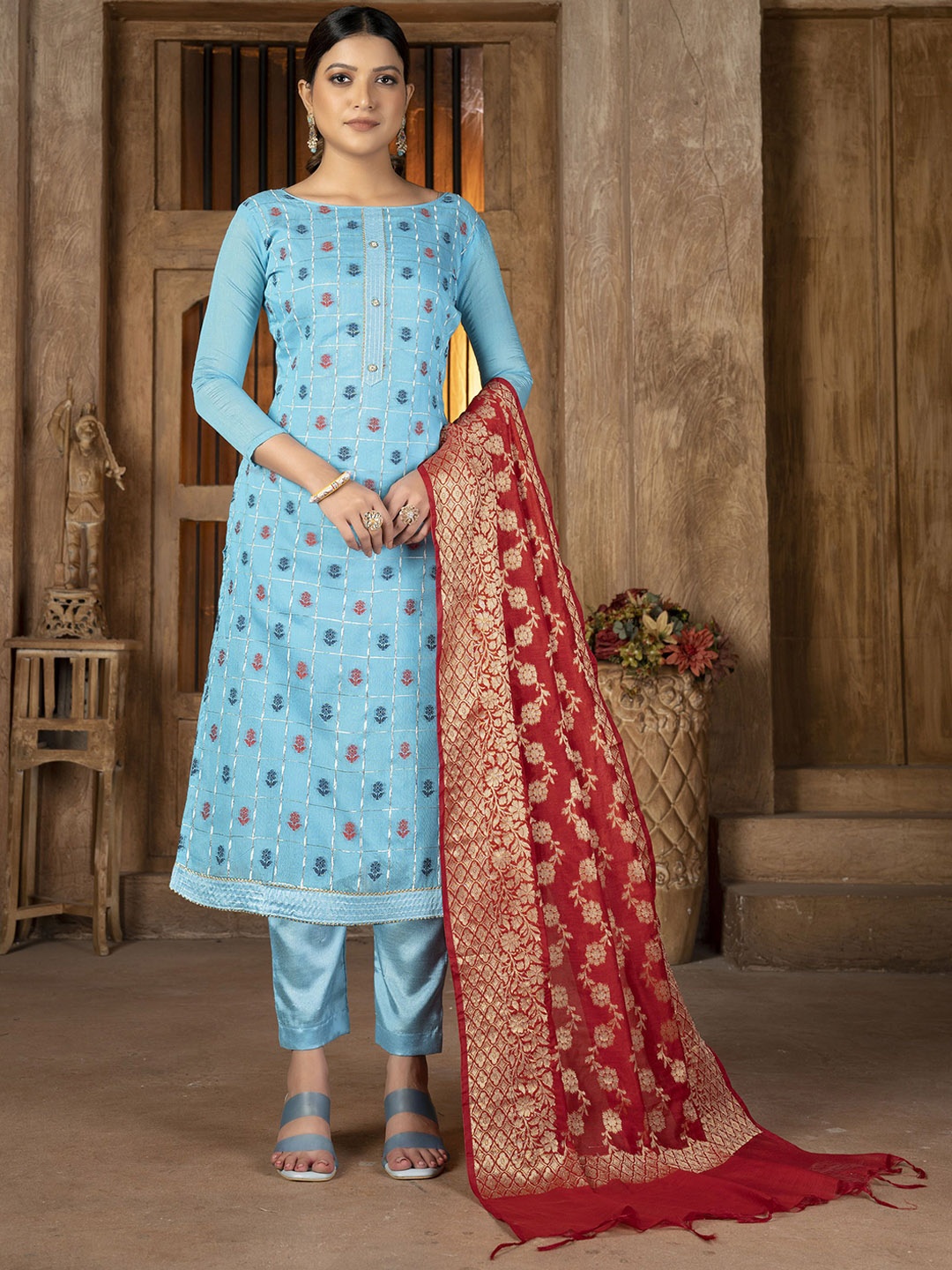 

SAINOOR Semi-Stitched Dress Material, Blue