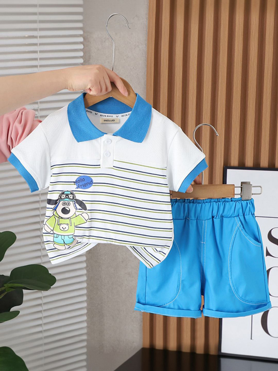 

INCLUD Boys Striped T-shirt with Shorts, Blue