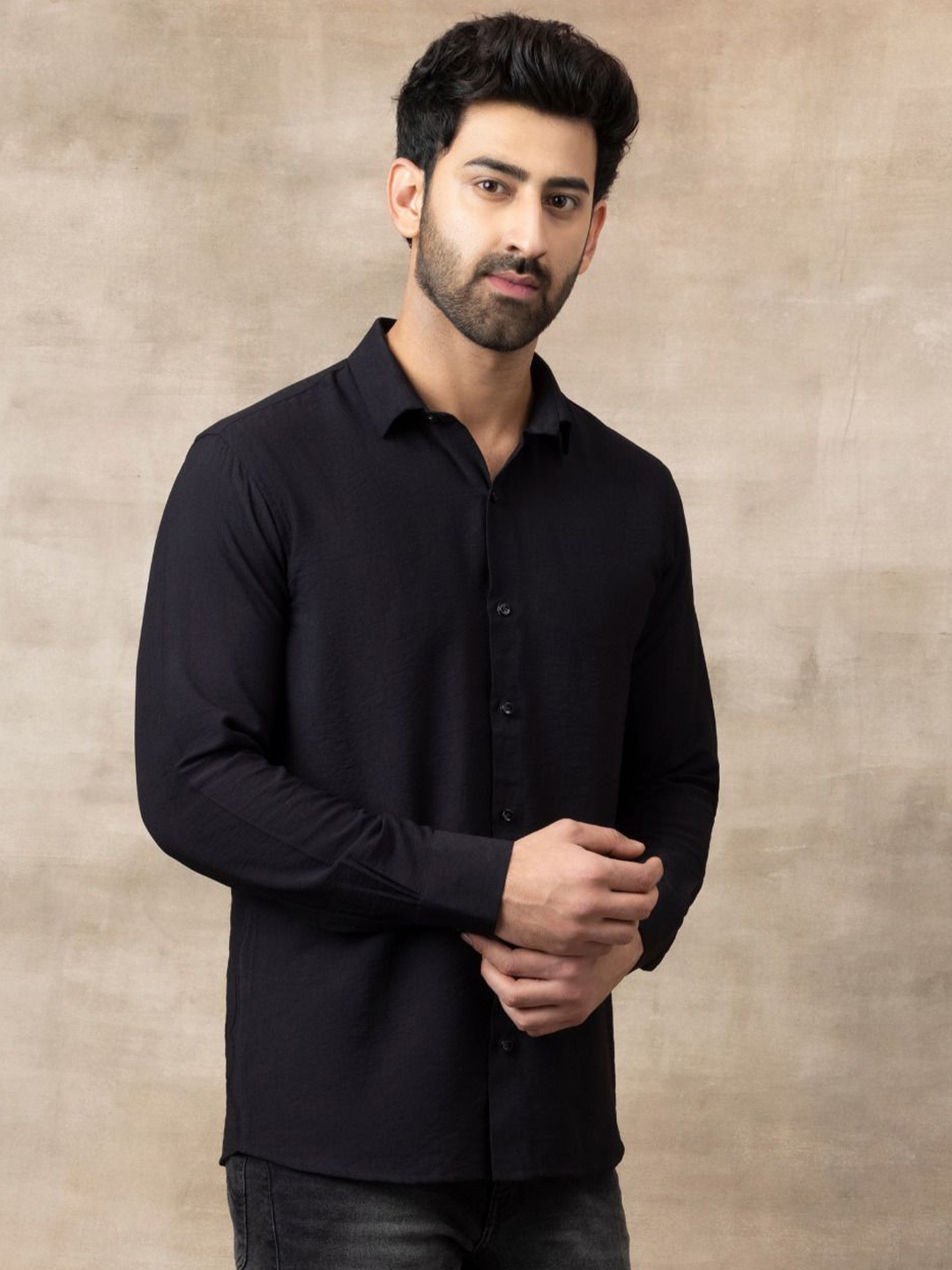 

FILO HEVIS Men Classic Opaque Casual Shirt, Black