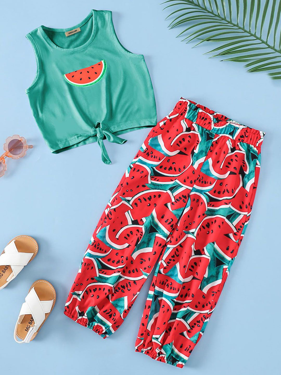 

INCLUD Girls Printed Top with Trousers, Red