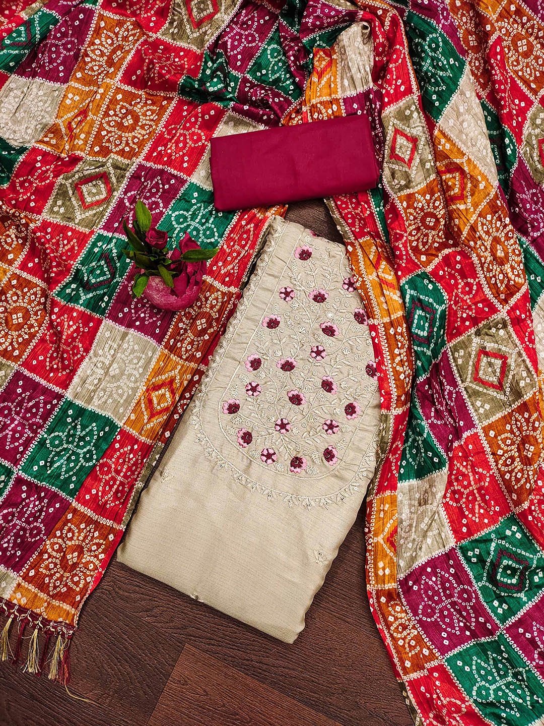 

SAINOOR Embroidered Pure Cotton Unstitched Dress Material, Cream