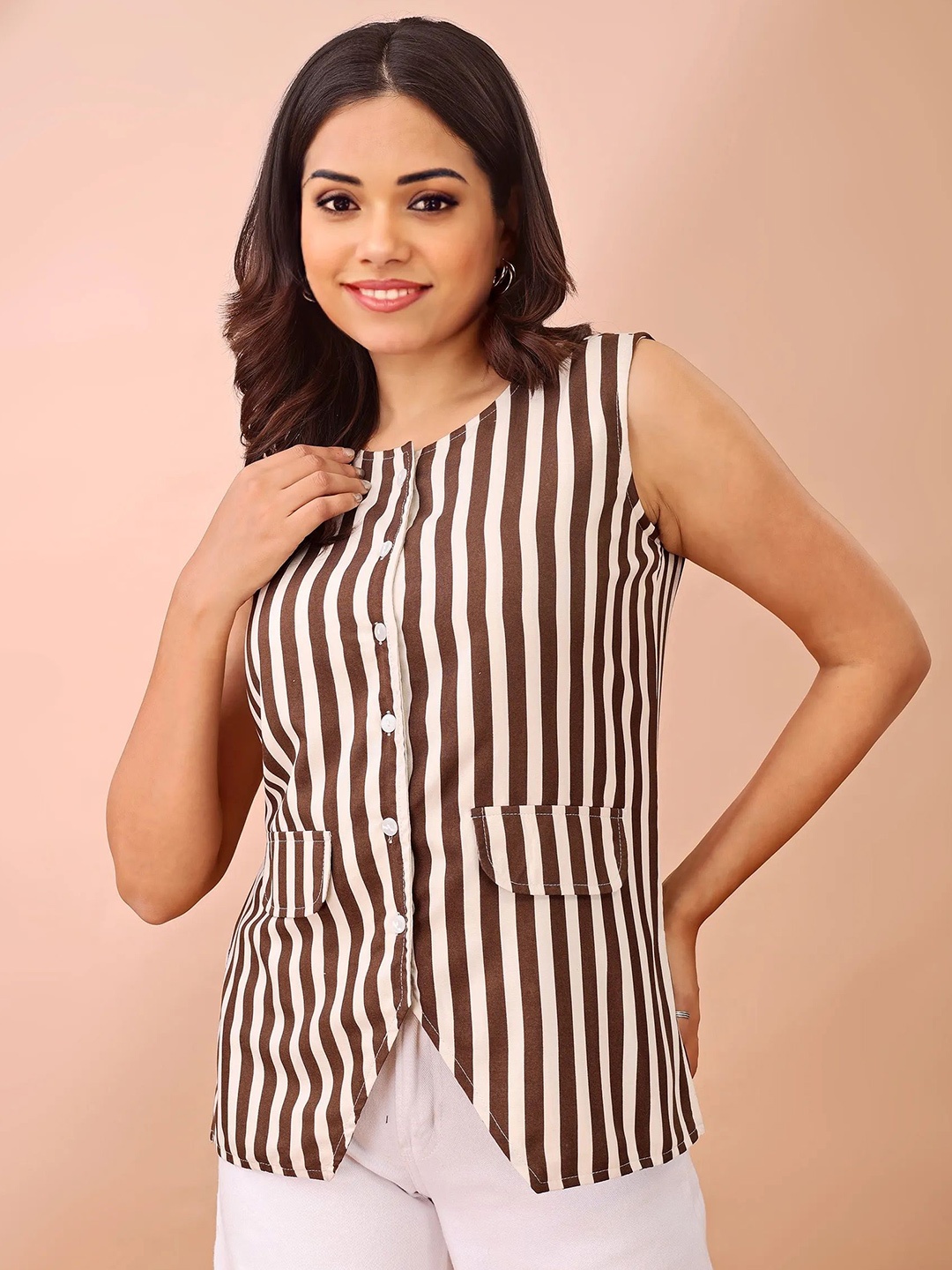 

all about you Striped Top, Brown