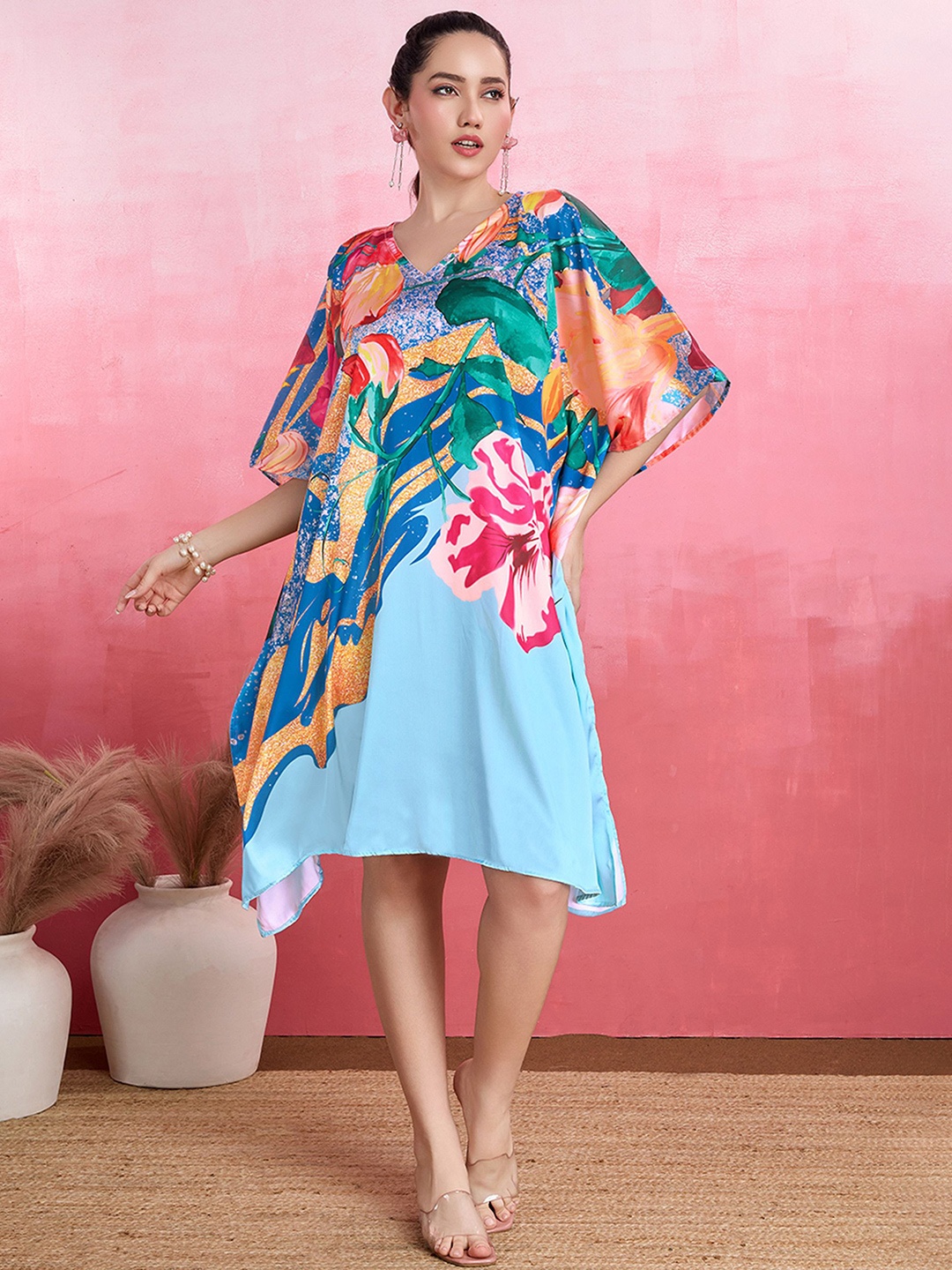 

LABEL AARNA Sky Oasis Soft Satin Short Kaftan, Blue