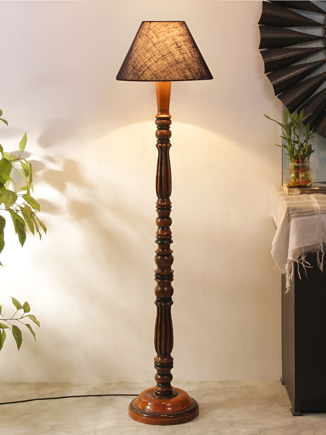 

Devansh Brown & Blue Wooden Floor Lamp With Shade