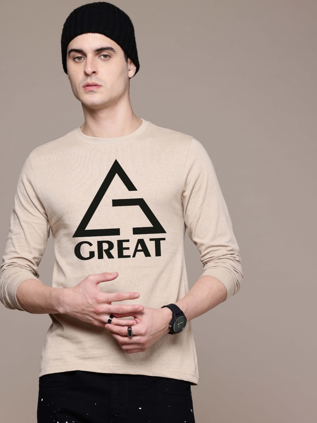 

Moda Rapido Men Printed T-shirt, Beige