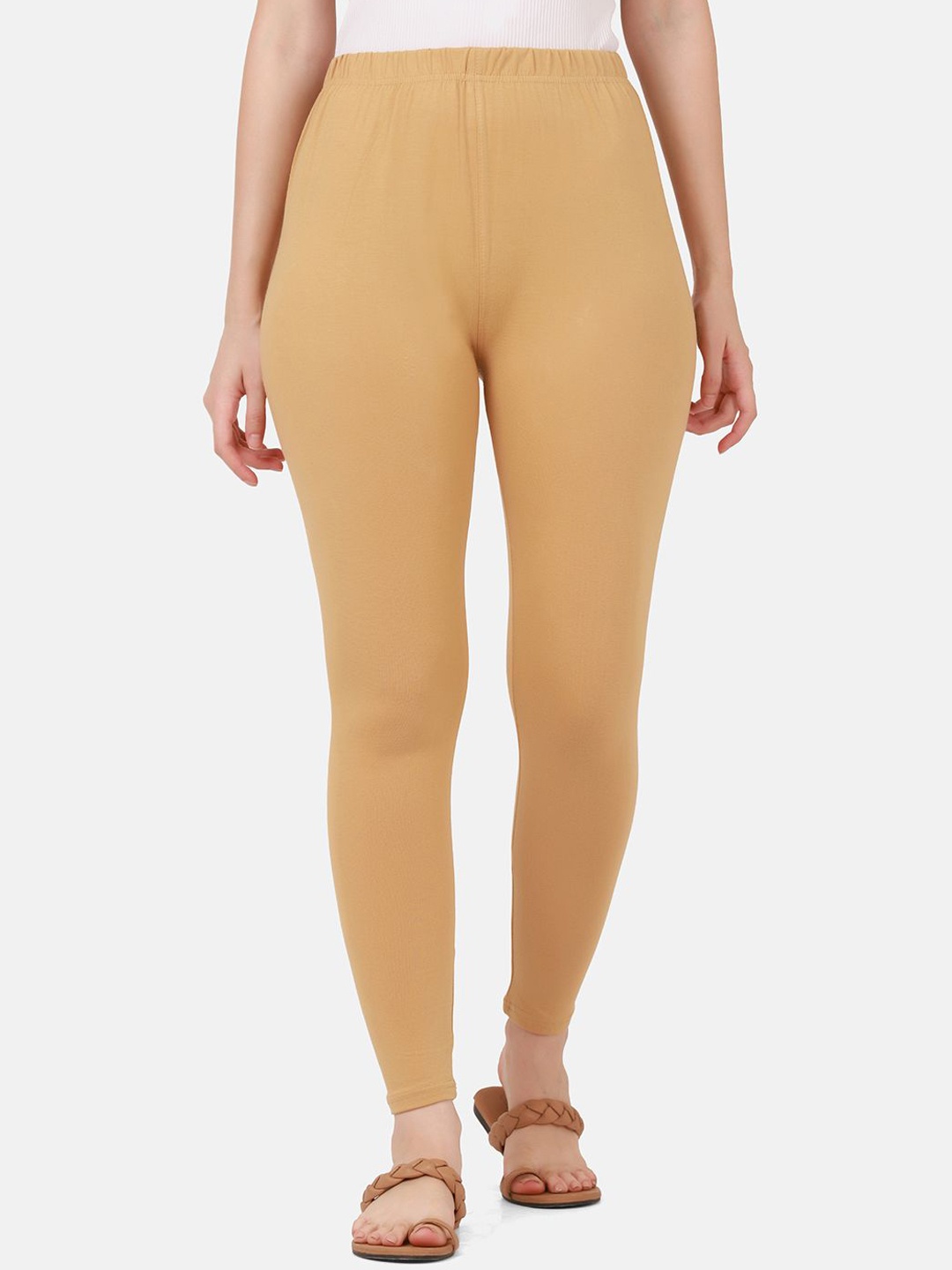 

DIMPY GARMENTS Pure Cotton Mid Rise Ankle Length Leggings, Beige