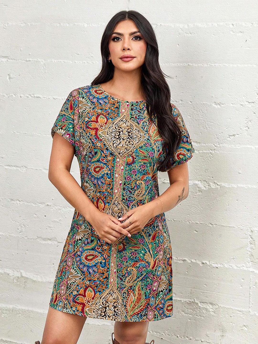

JC Mode Ethnic Motifs Print A-Line Dress, Blue