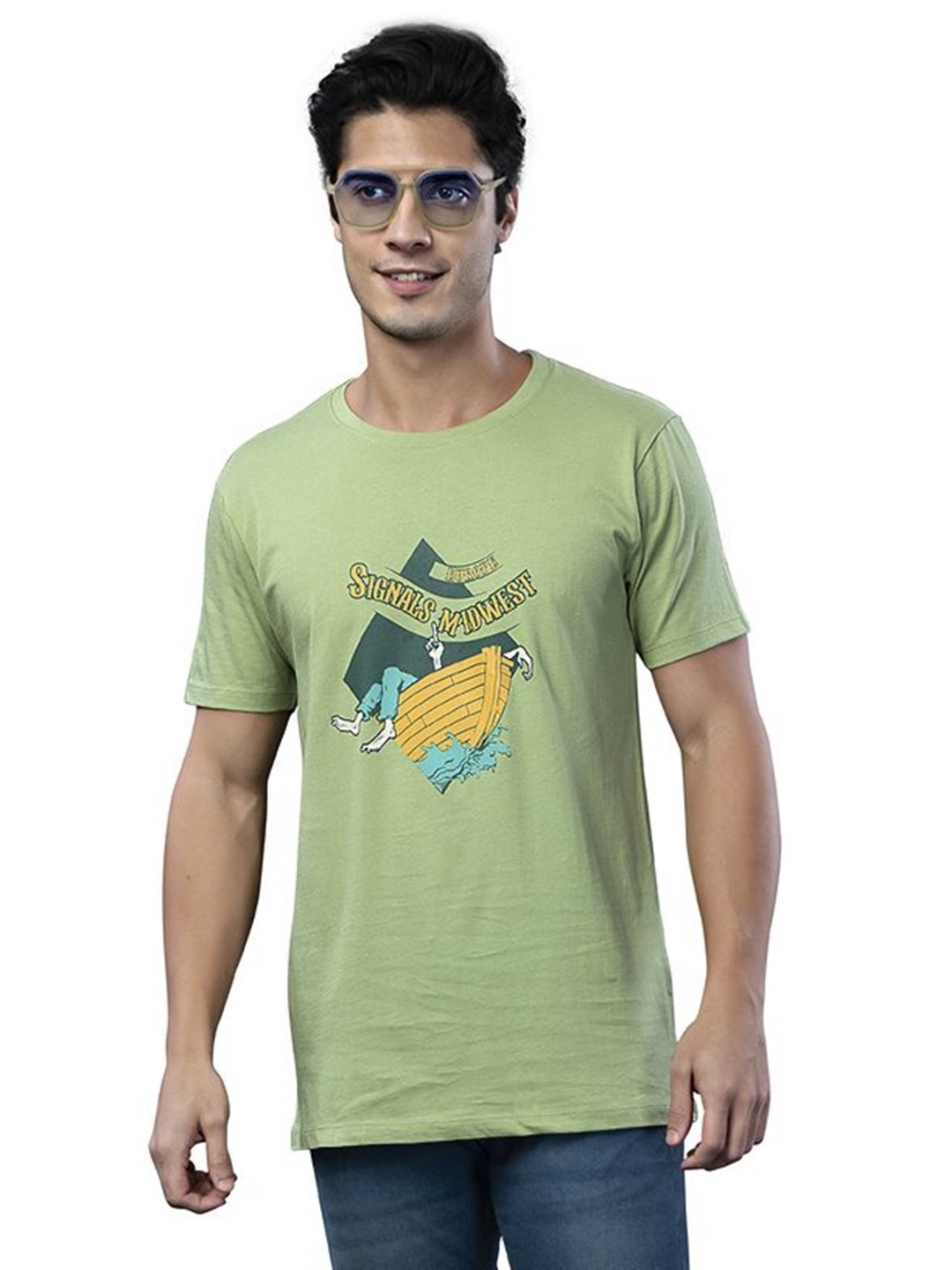 

QUCO Cotton Round Neck Premium Graphic Printed Half Sleeve T-Shirt, Green
