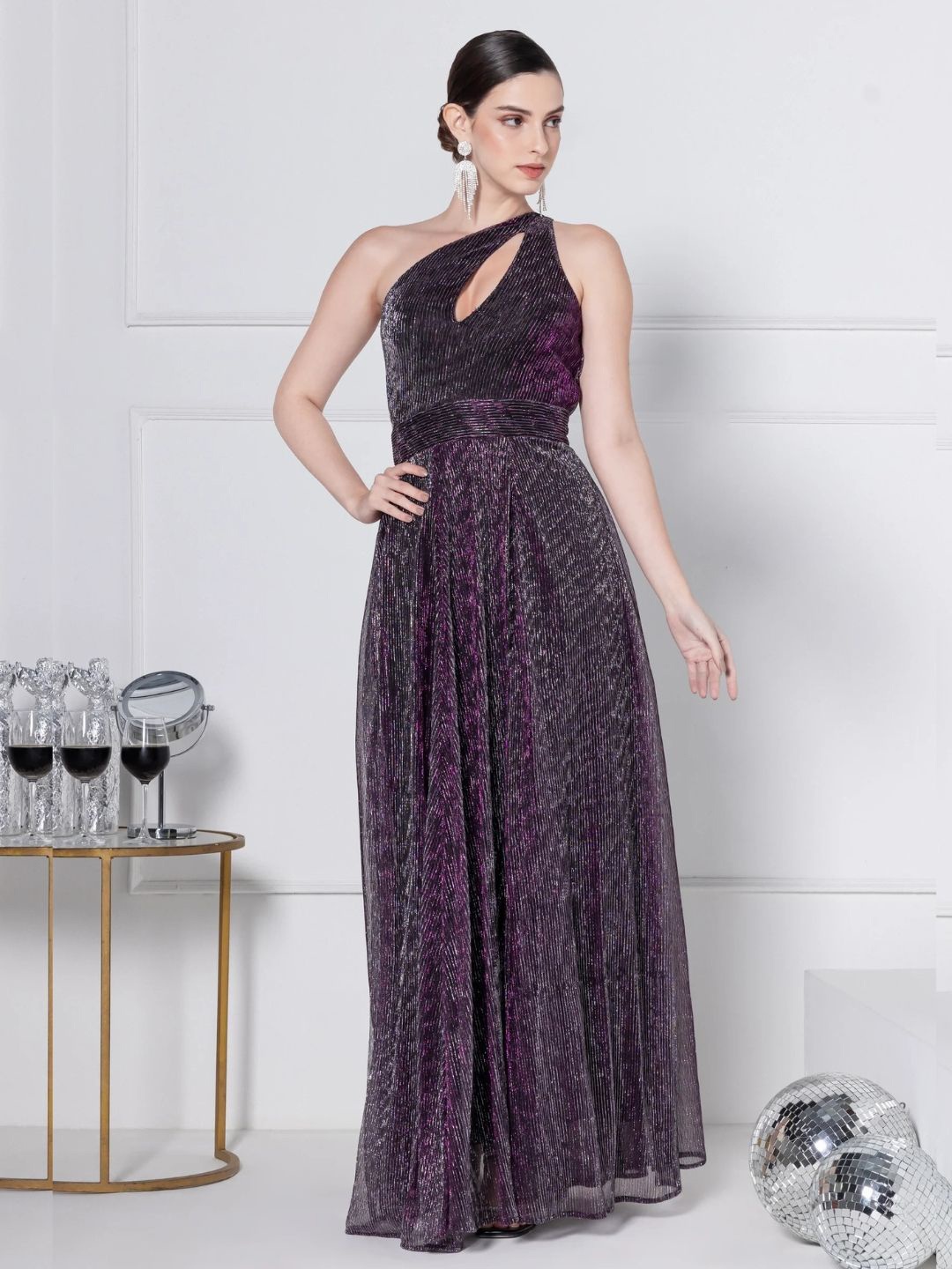 

JULO Embellished Print One Shoulder Maxi Dress, Purple