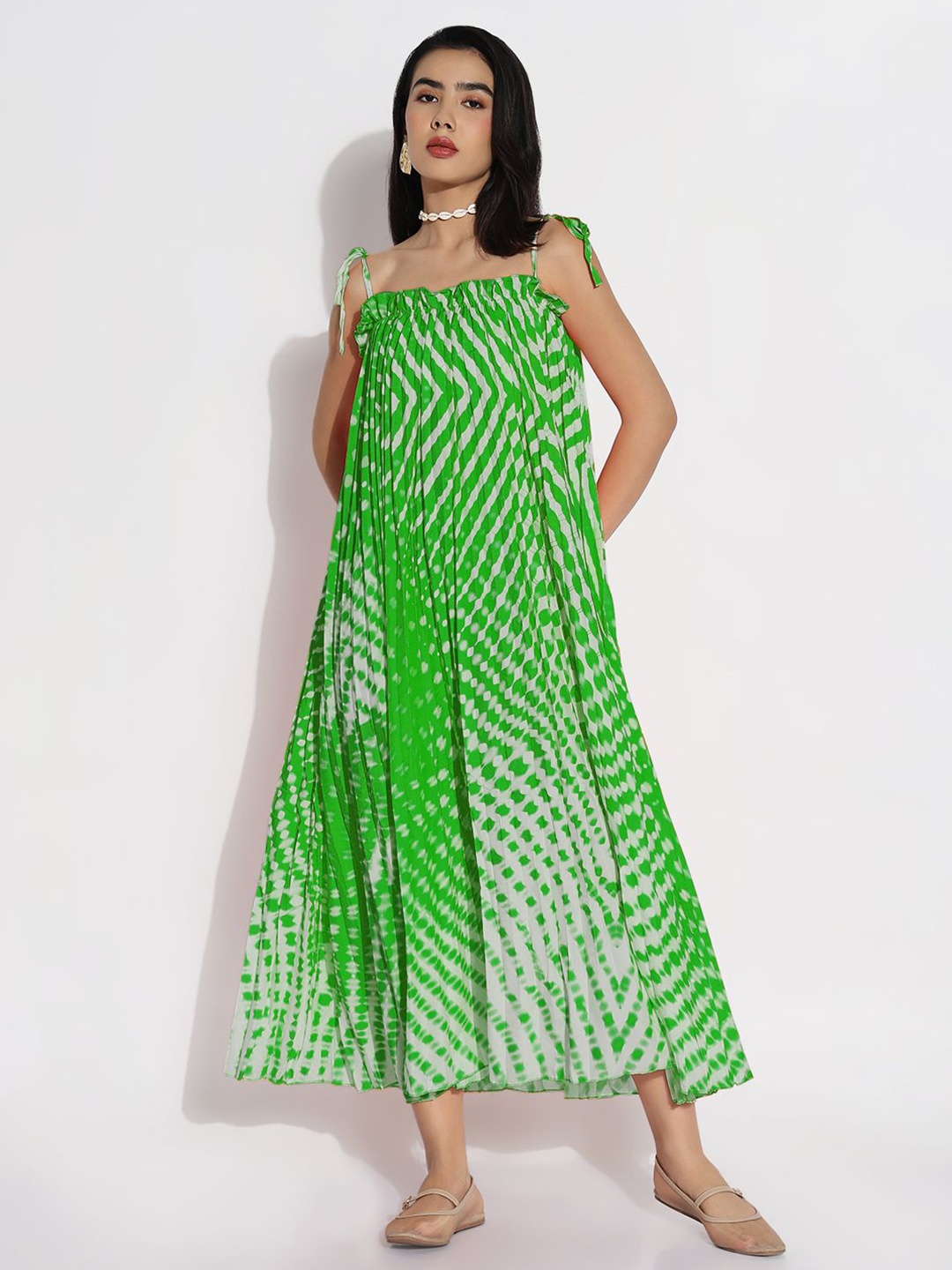 

SHOWOFF Tie and Dye Print Crepe A-Line Midi Dress, Green