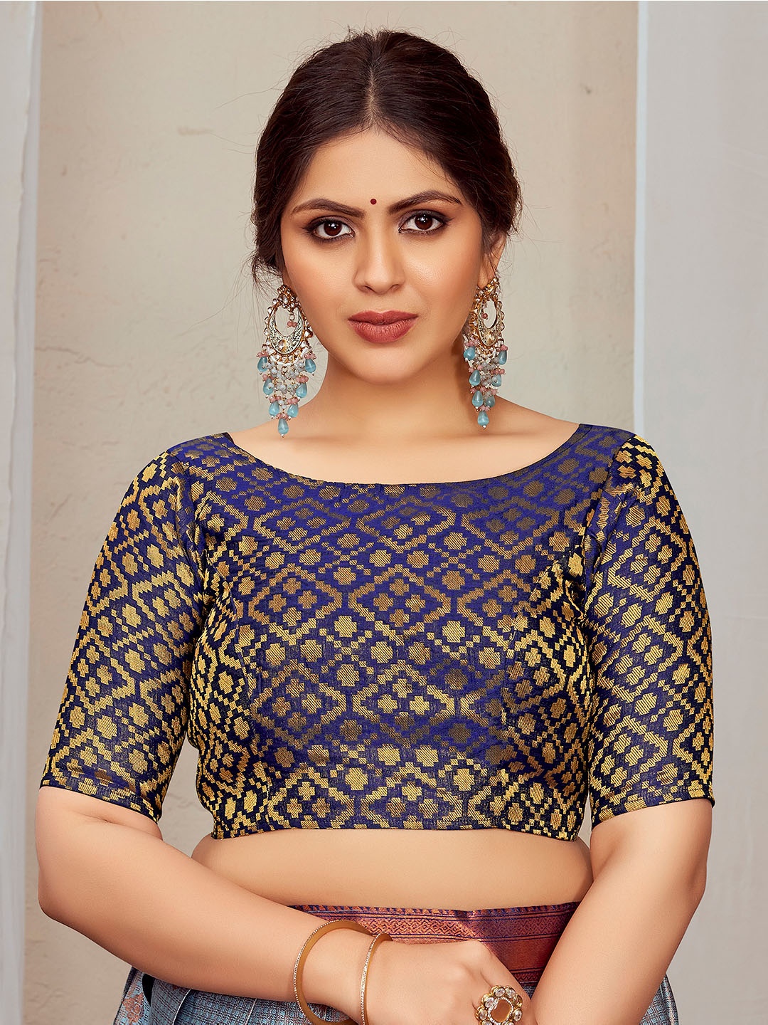 

DEVATITHI Woven Design Saree Blouse, Blue