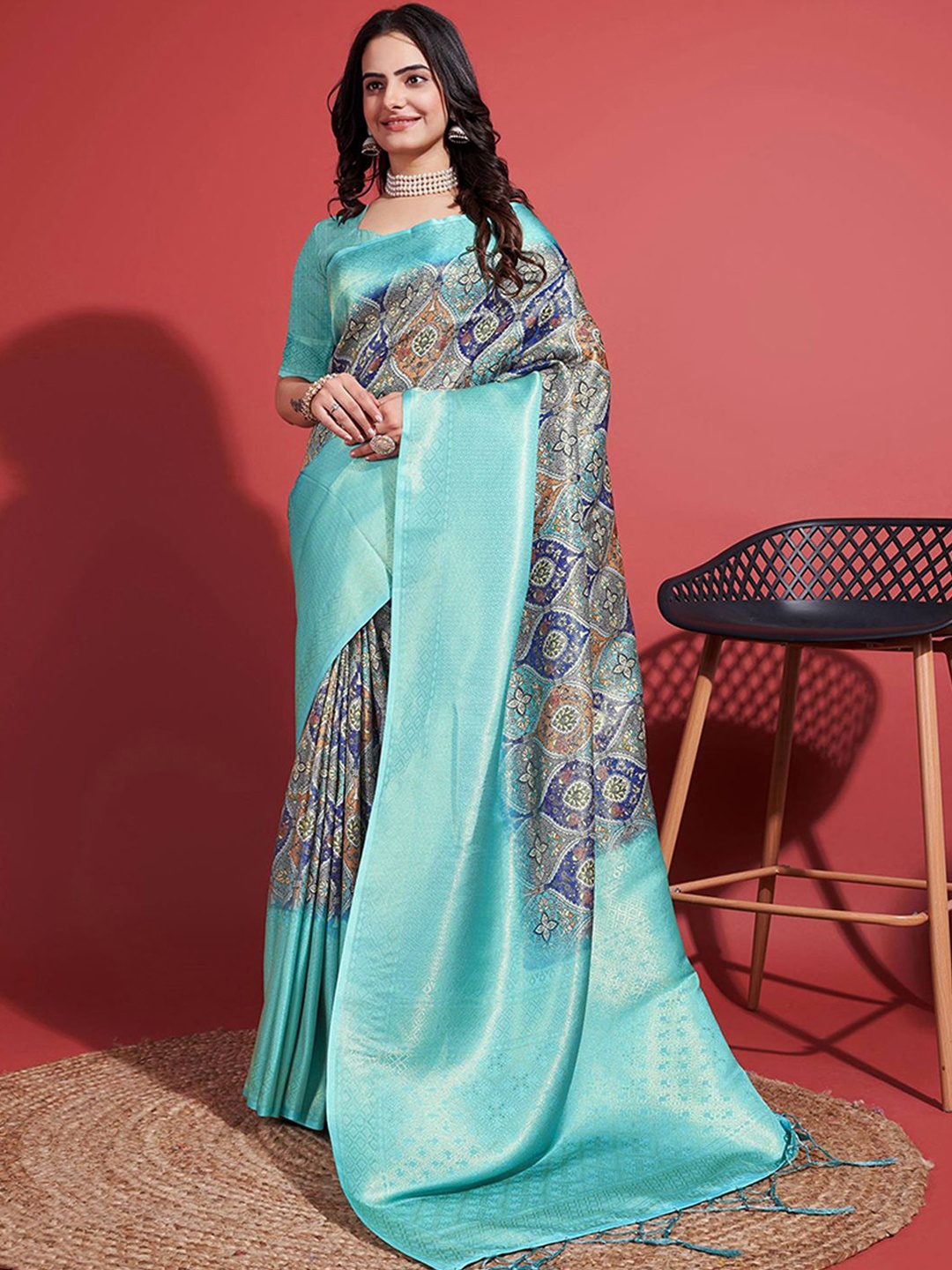

Peachmode Woven Design Zari Pure Silk Banarasi Saree, Blue