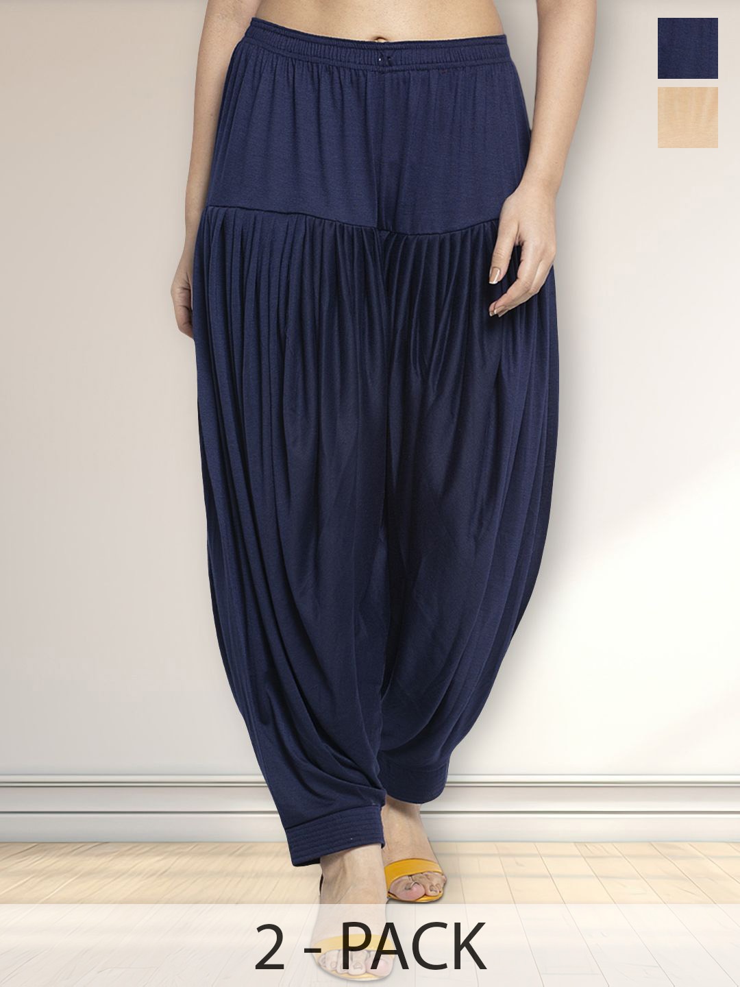 

Jinfo Pack Of 2 Loose Fit Mid-Rise Patiala, Navy blue