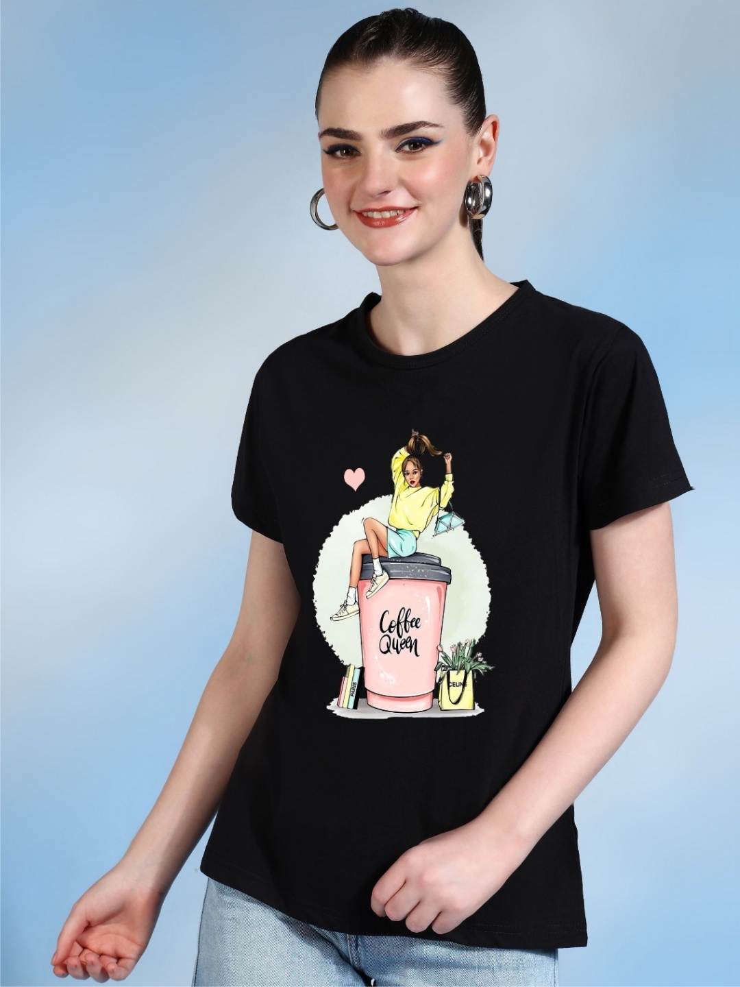 

Moda Rapido Women Printed Bio Finish Raw Edge T-shirt, Black