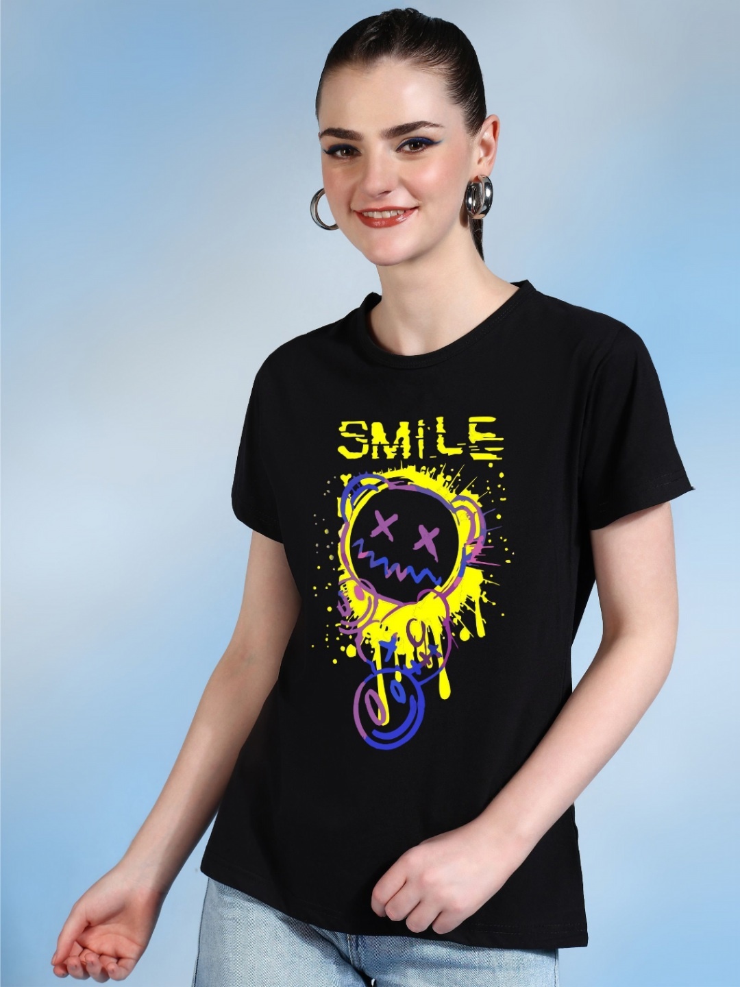 

Moda Rapido Women Printed Bio Finish T-shirt, Black