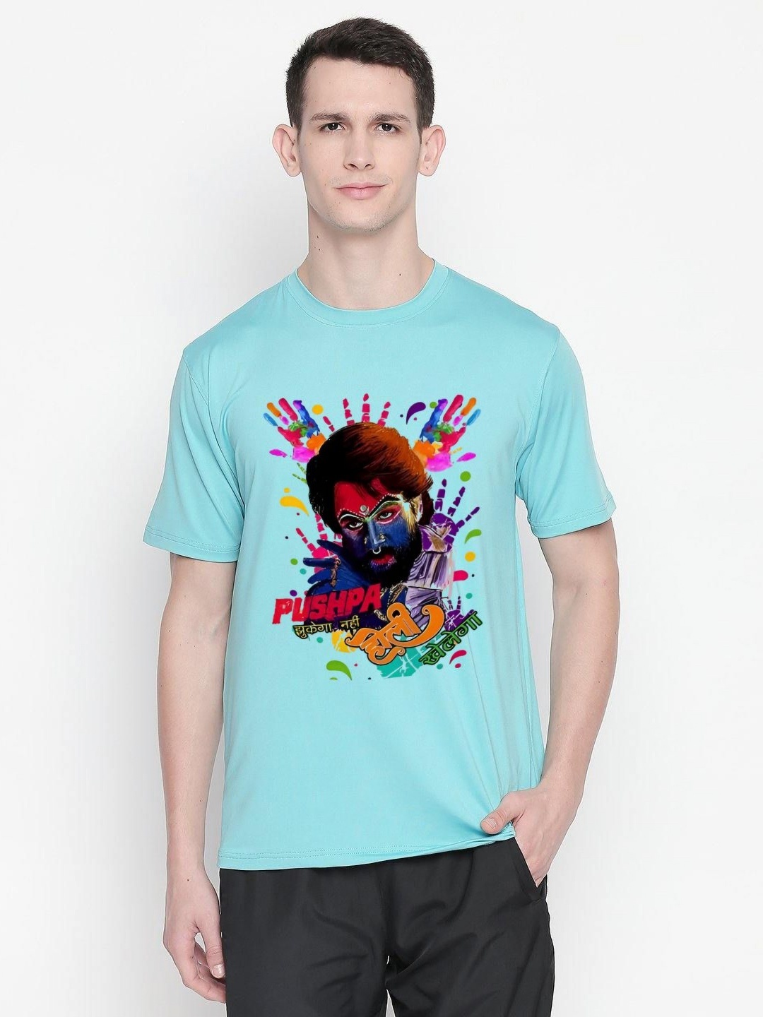 

MAYKR Men Printed Applique T-shirt, Blue