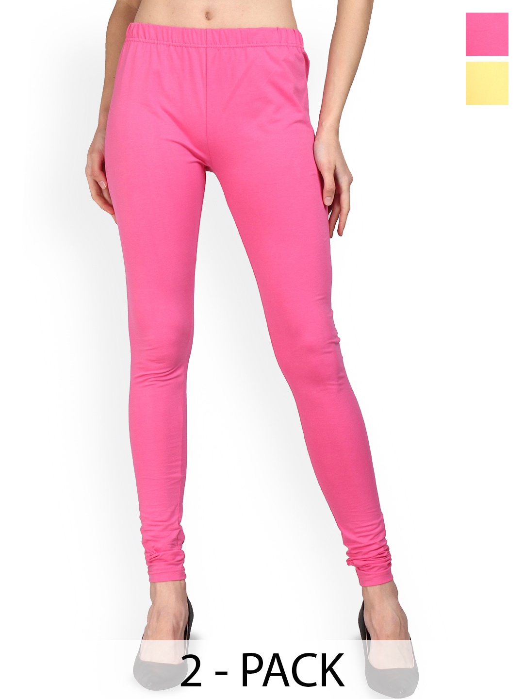 

URBAN KANYA Pack Of 2 Mid-Rise Churidar-Length Leggings, Pink