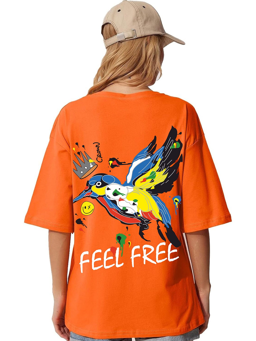 

RAYACLOSET Women Printed Applique T-shirt, Orange