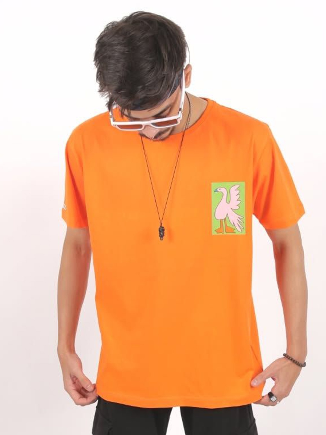 

KaamBhari Unisex Pure Cotton Applique T-shirt, Orange