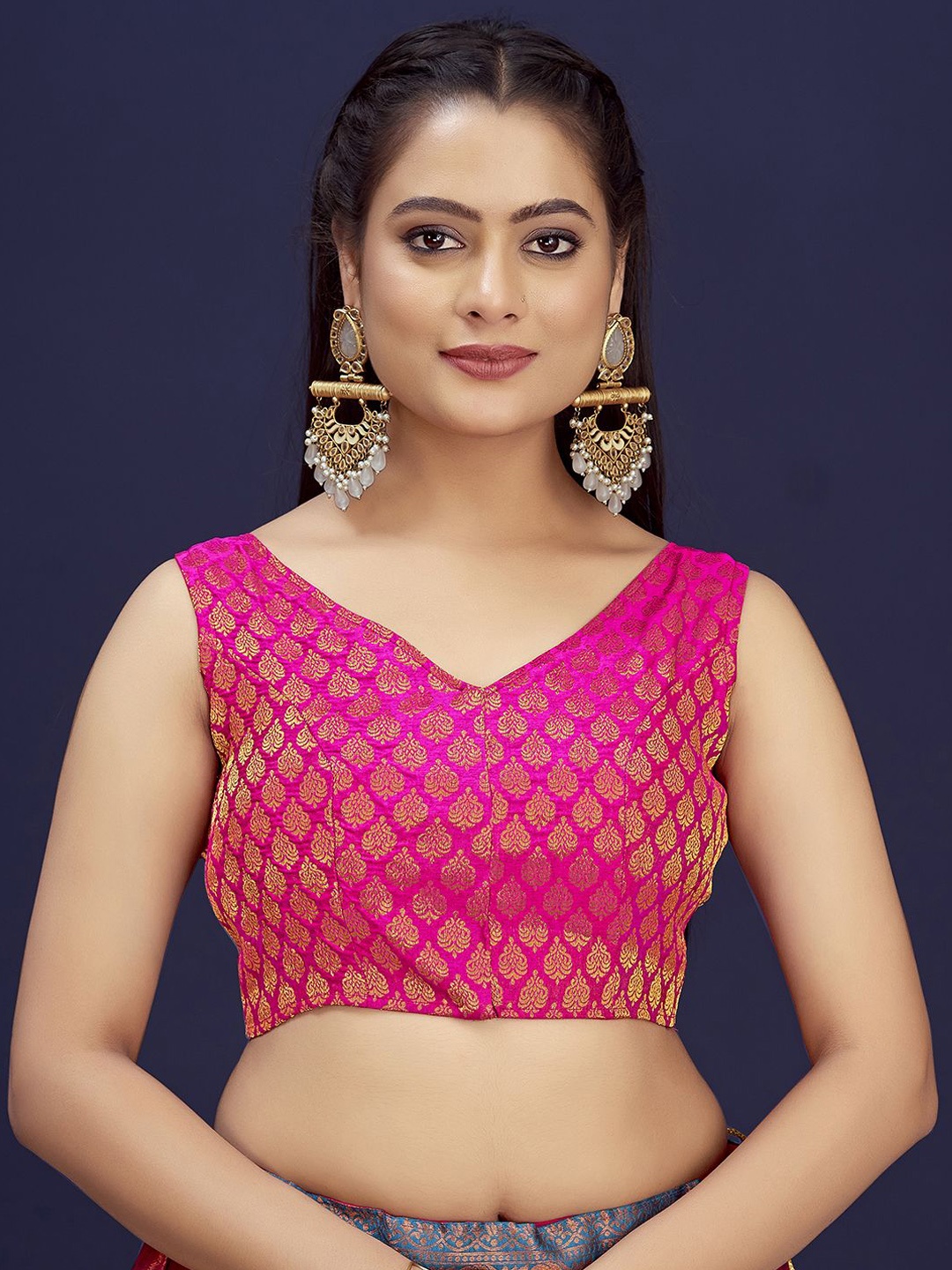 

DEVATITHI Women Pink Woven-Design Saree Blouse