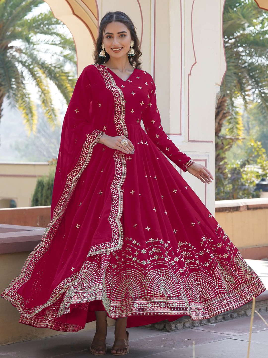 

Wedani Women Embroidered Georgette Anarkali Kurta, Pink