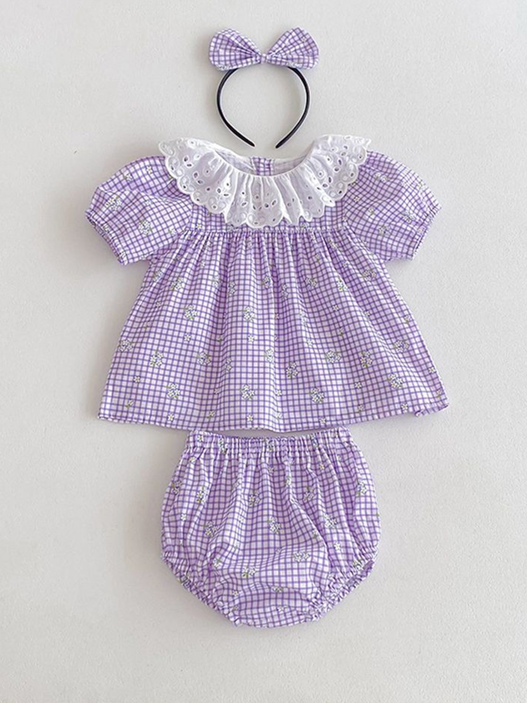 

LULU & SKY Girls Checked Top with Shorts, Purple