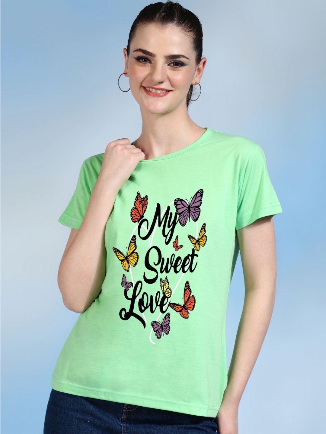

Moda Rapido Women Printed Bio Finish Raw Edge T-shirt, Green