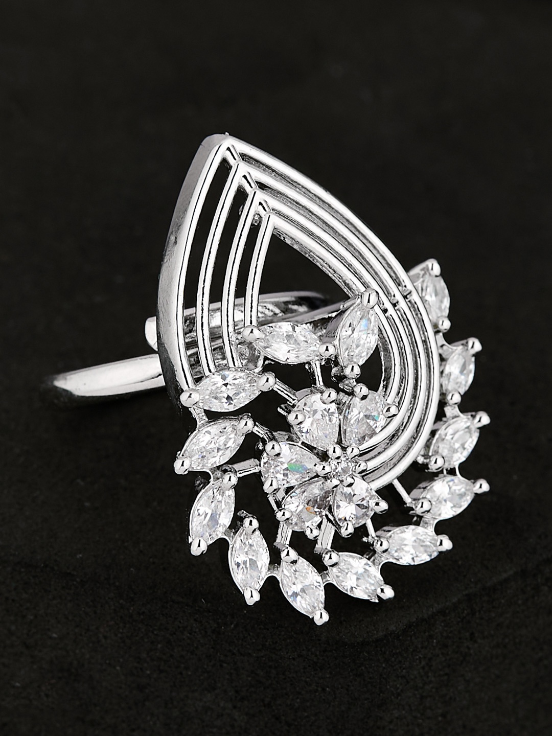 

ATIBELLE Silver Plated CZ Stone Studded Finger Ring